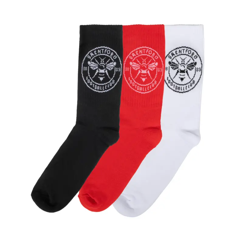 Brentford 3pk Crest Sport Socks (7-11) Brentford Jersey Collection - Shop Football Kits & Shoes